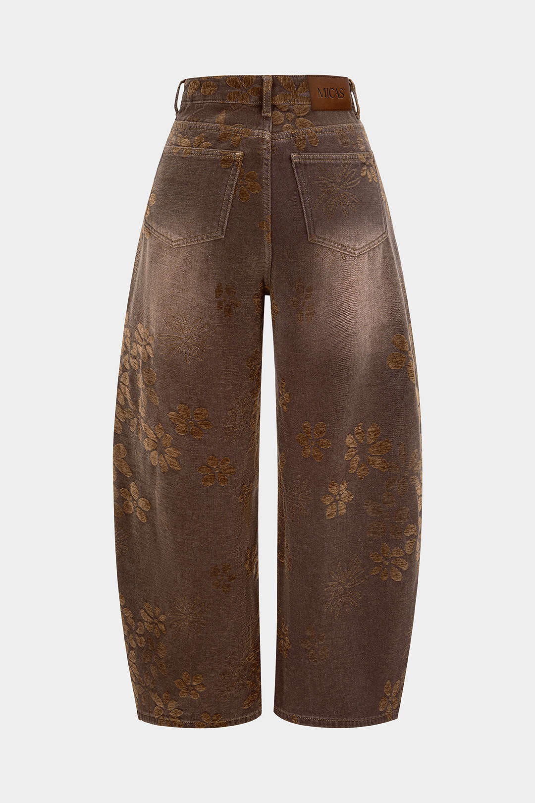 Denim Floral Print High-Waist Pocket Jeans
