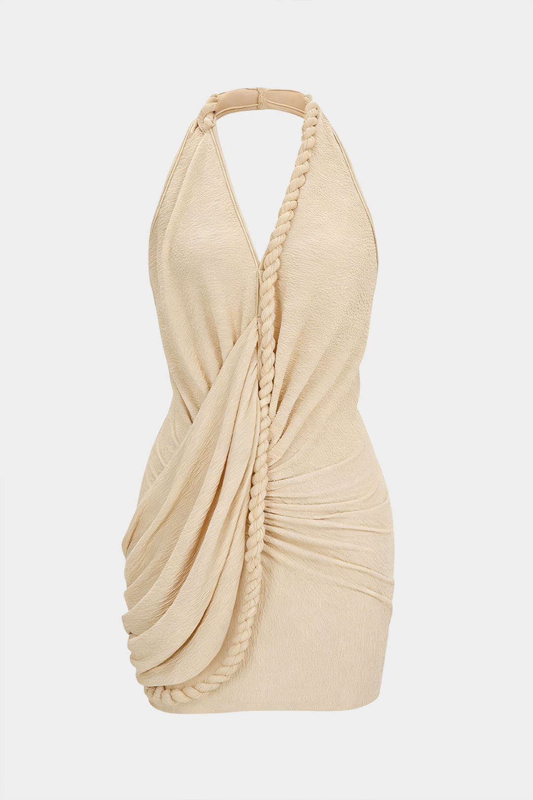 V-Neck Asymmetrical Twist Knot Ruched Backless Sleeveless Mini Dress