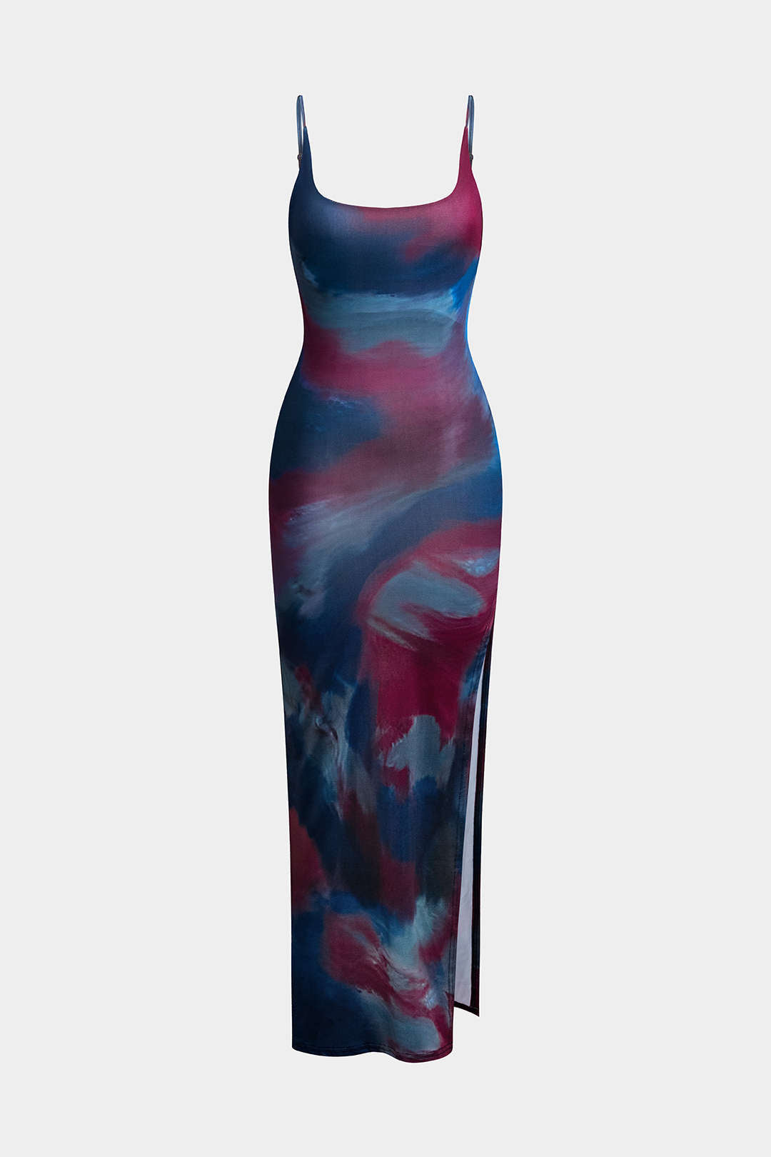 Tie Dye Backless Slit Slip Midi Dress