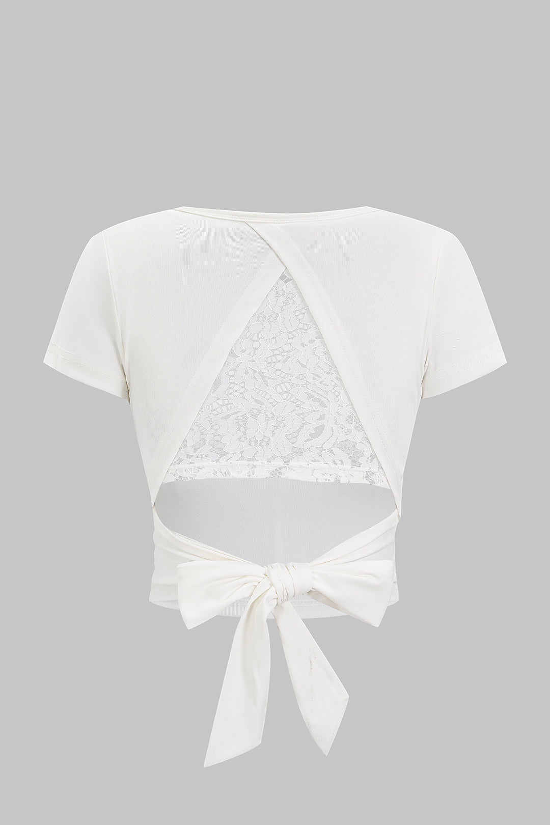 Lace Patchwork Backless Tie Back Short Sleeve T-Shirt