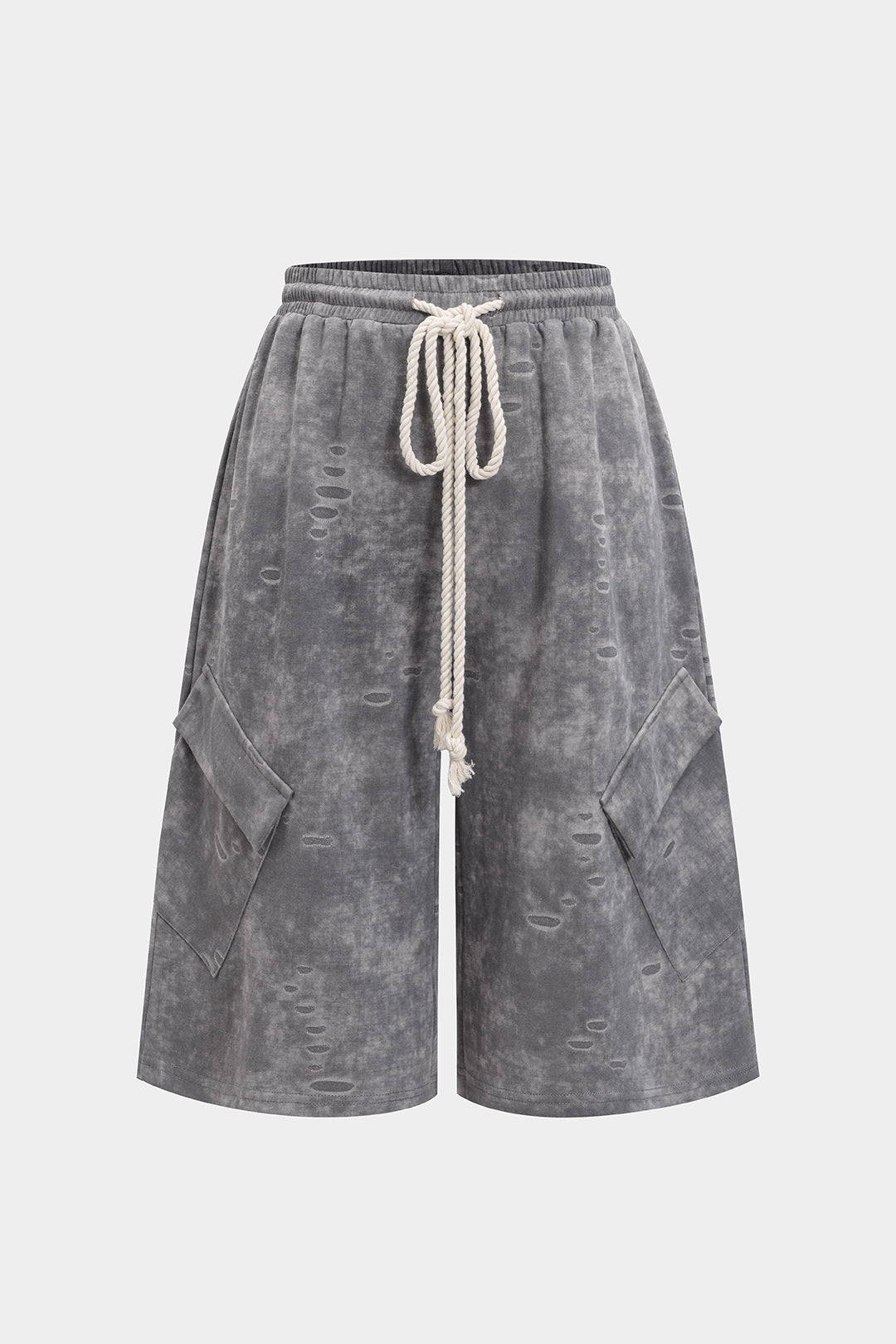 Washed Tie-Up High Waist Shorts