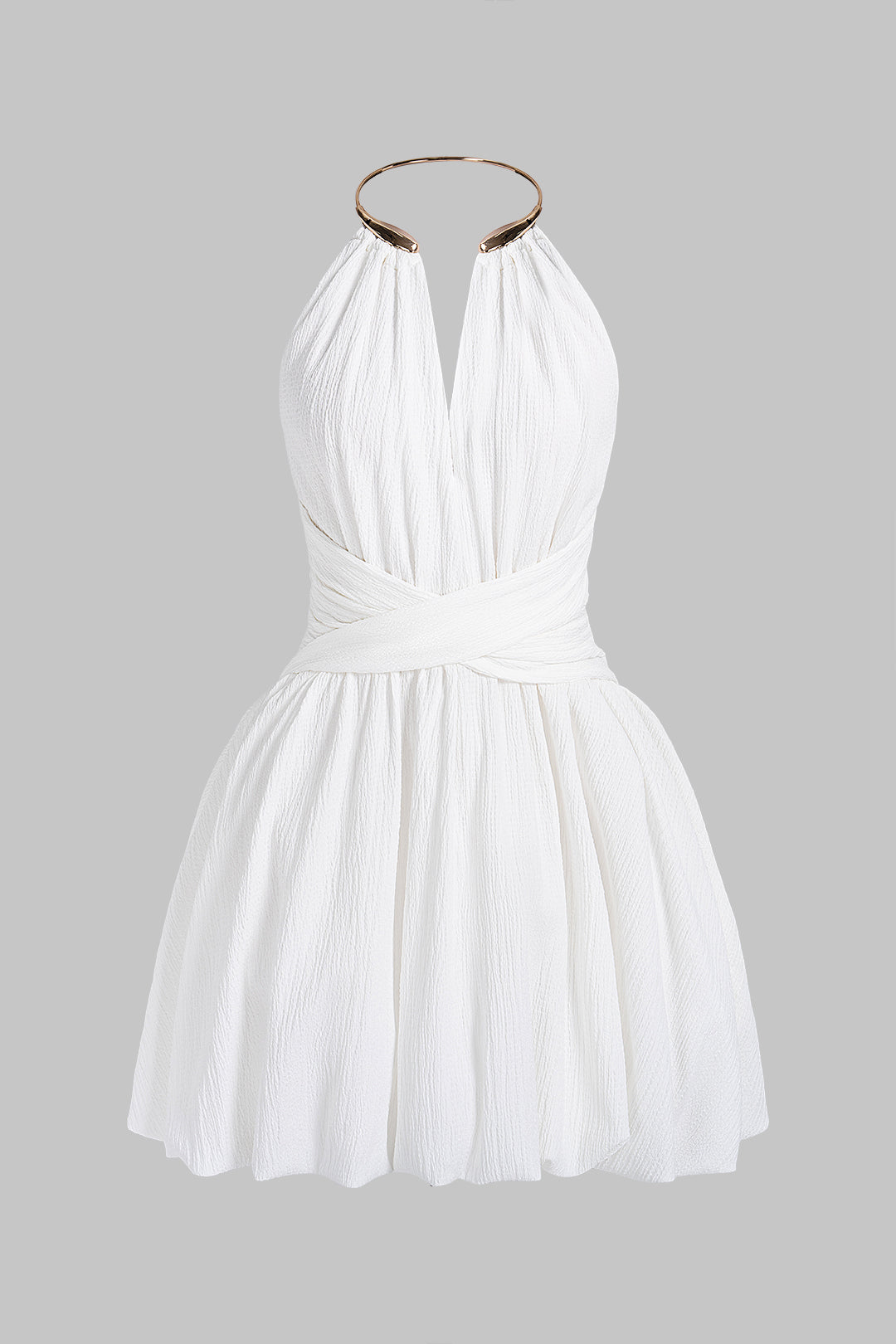 Metallic V-Neck Crossed Backless Sleeveless Mini Dress