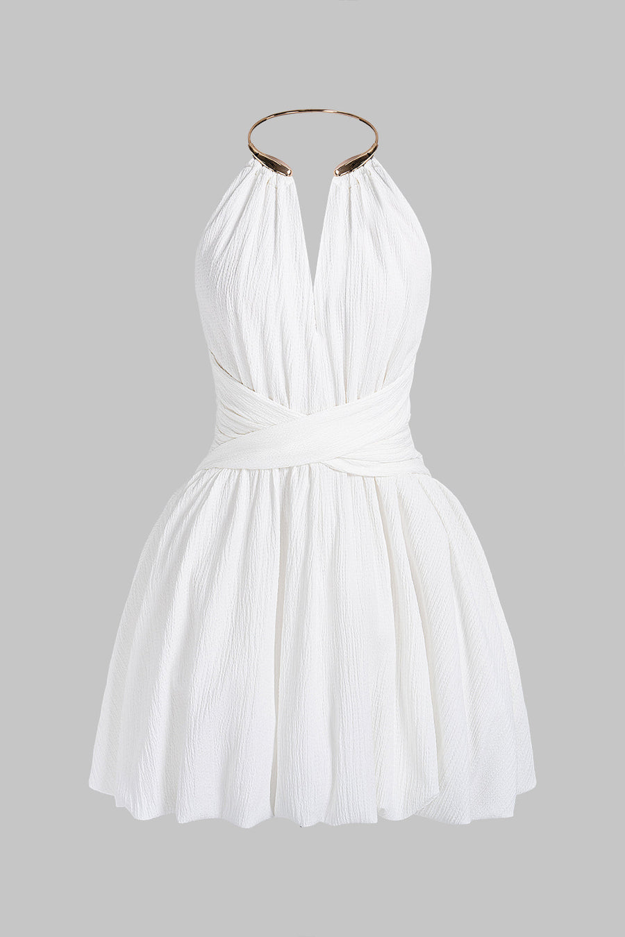 Metallic V-Neck Crossed Backless Sleeveless Mini Dress