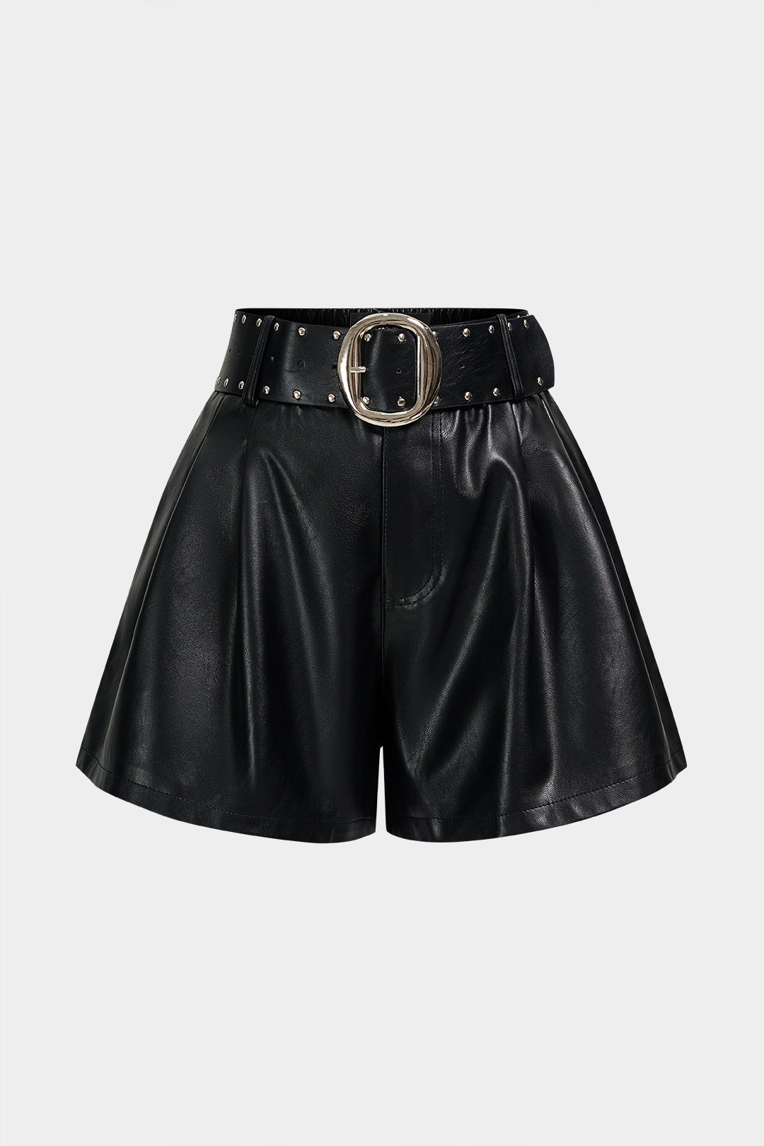 Faux Leather Belted High Waist Wide Leg Shorts