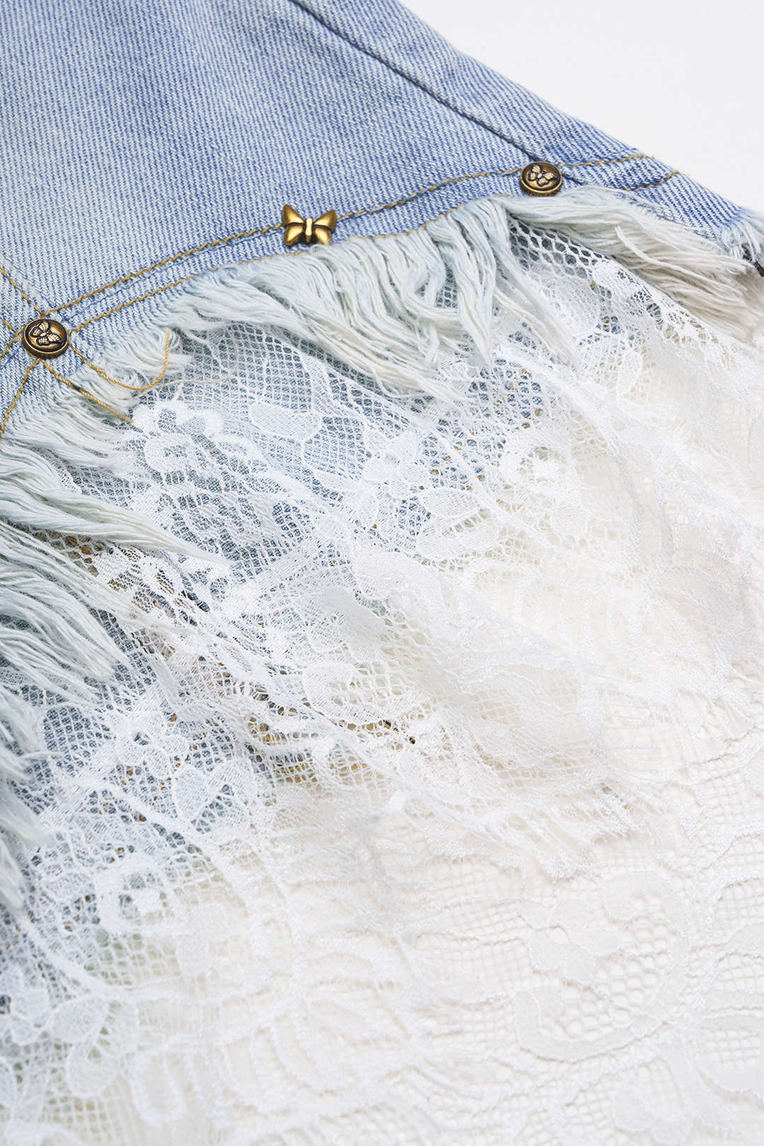 Denim Patchwork Lace Pocket Shorts