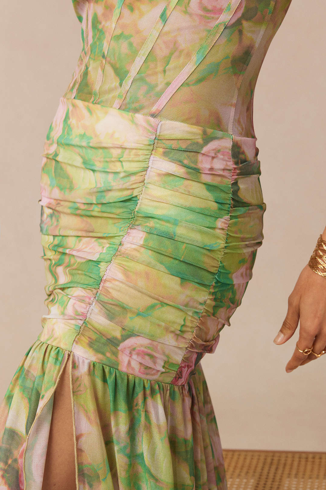 Floral Print Tie-Up Slip Split Sleeveless Midi Dress