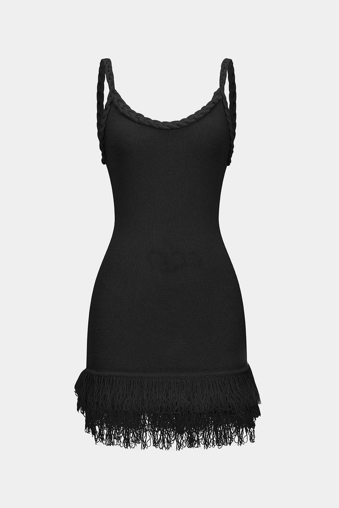 Open Knit Fringe Braided Backless Slip Sleeveless Mini Dress