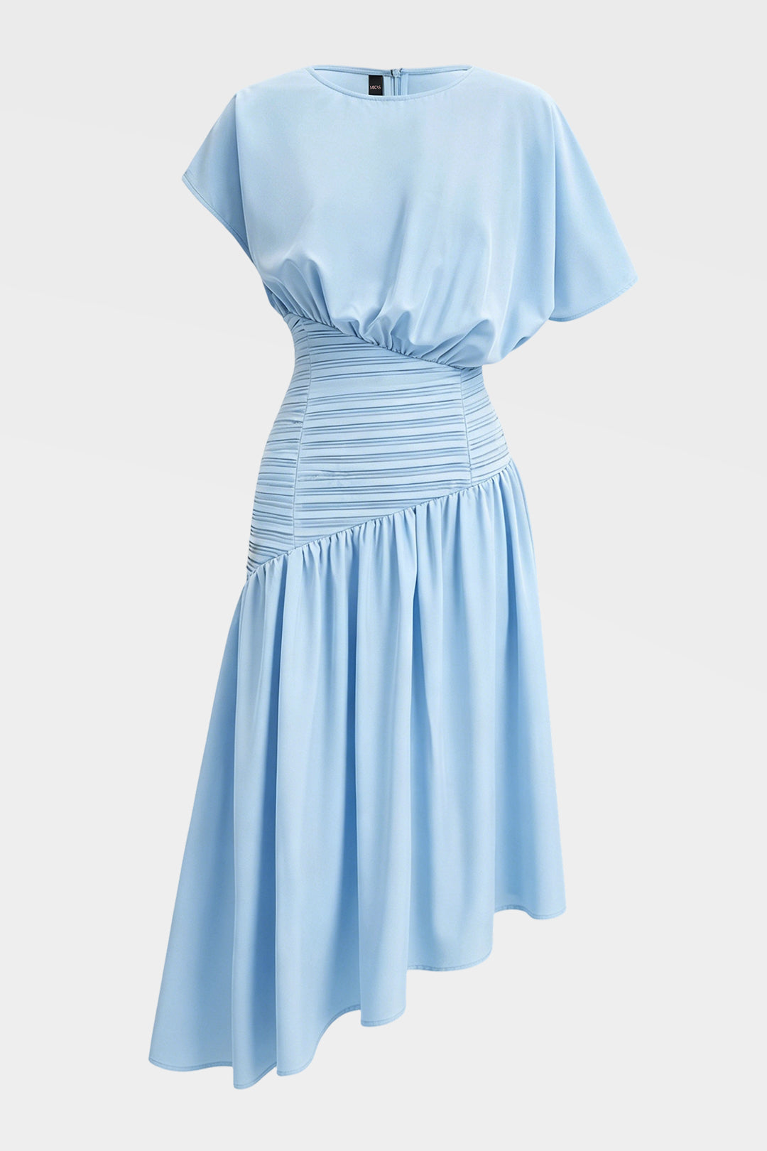 Round Neck Asymmetrical Short Sleeve Midi Dress