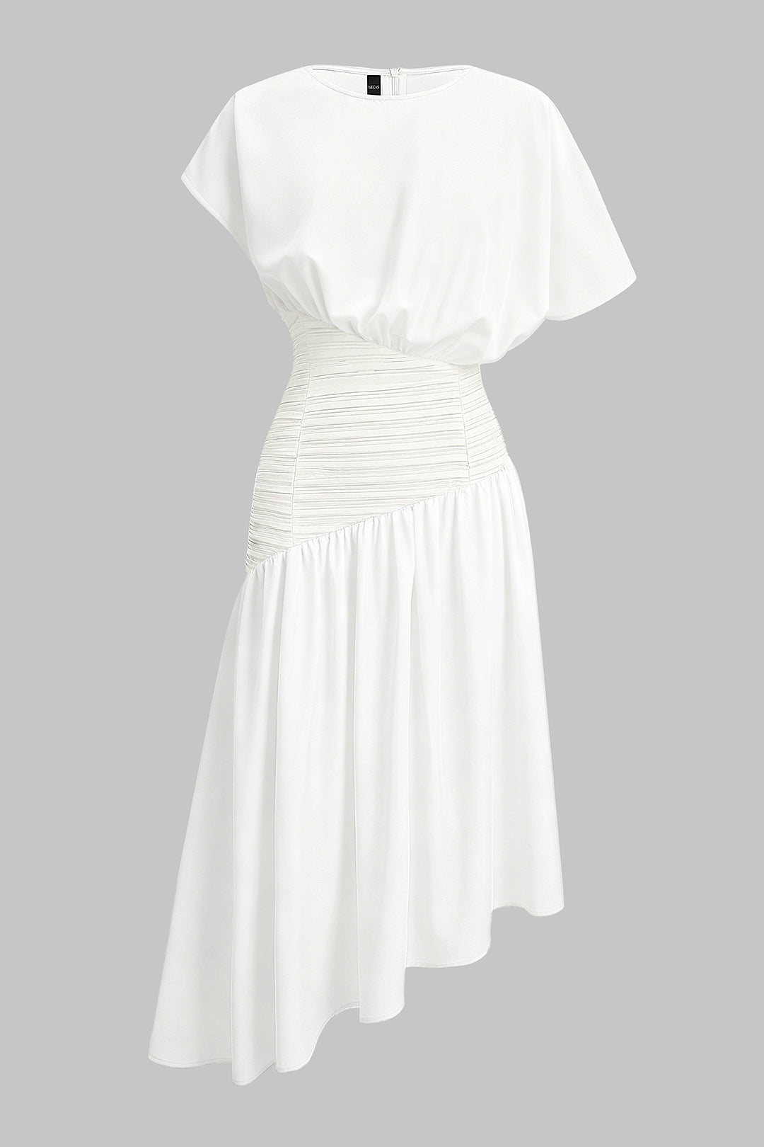 Round Neck Asymmetrical Short Sleeve Midi Dress