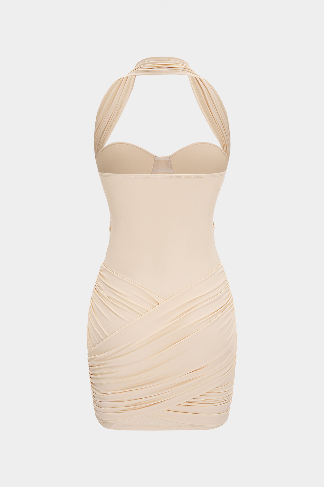 Halter Neck Crossed Ruched Backless Sleeveless Mini Dress