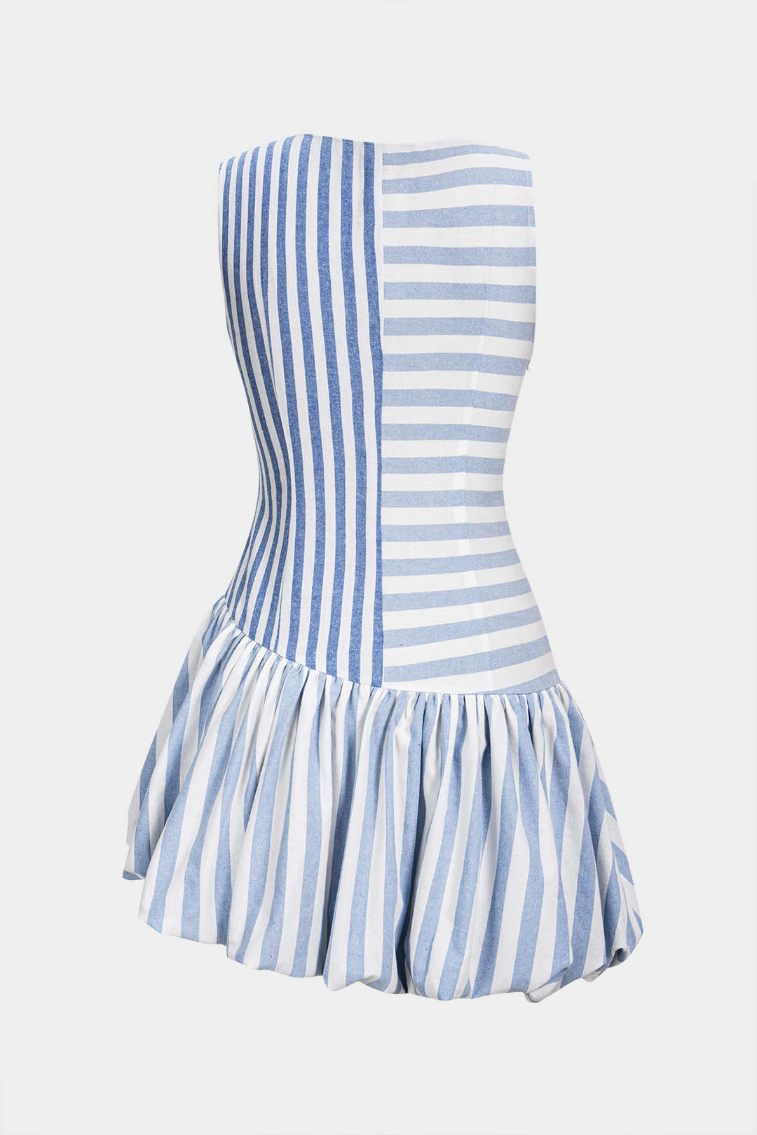Stripes Print Asymmetrical Ruched Sleeveless Mini Dress