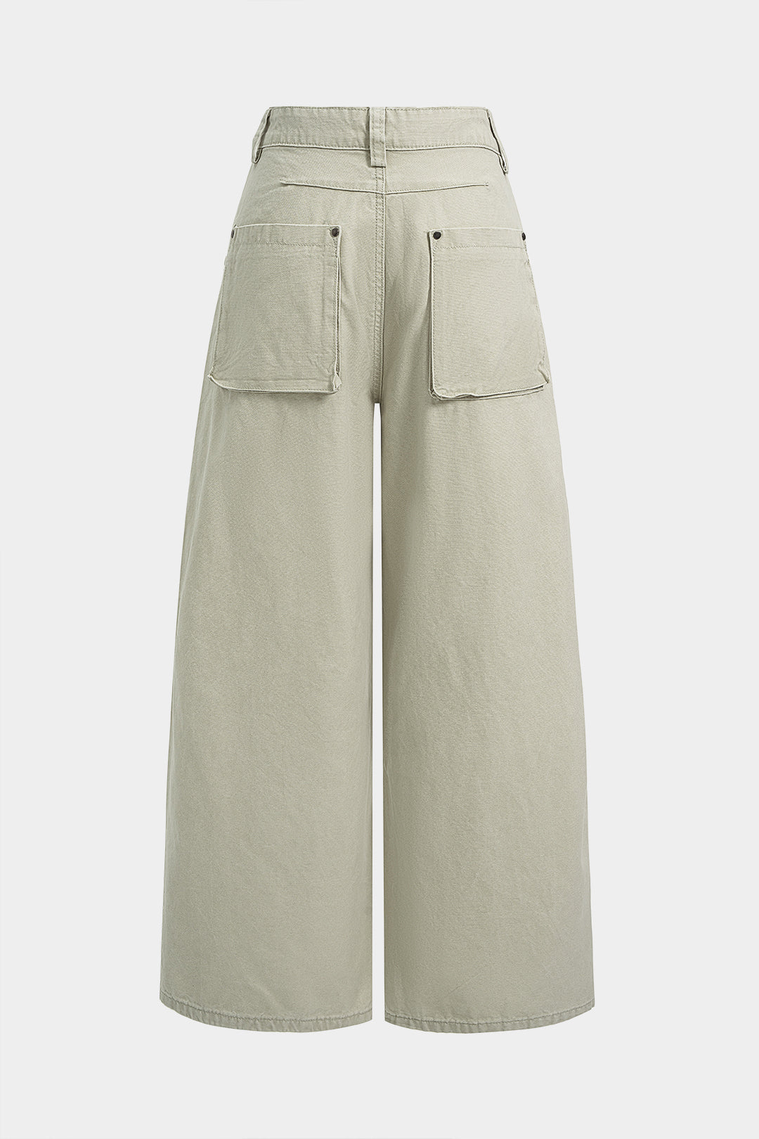 Denim Studded Rivet Ruched Wide Leg Jeans
