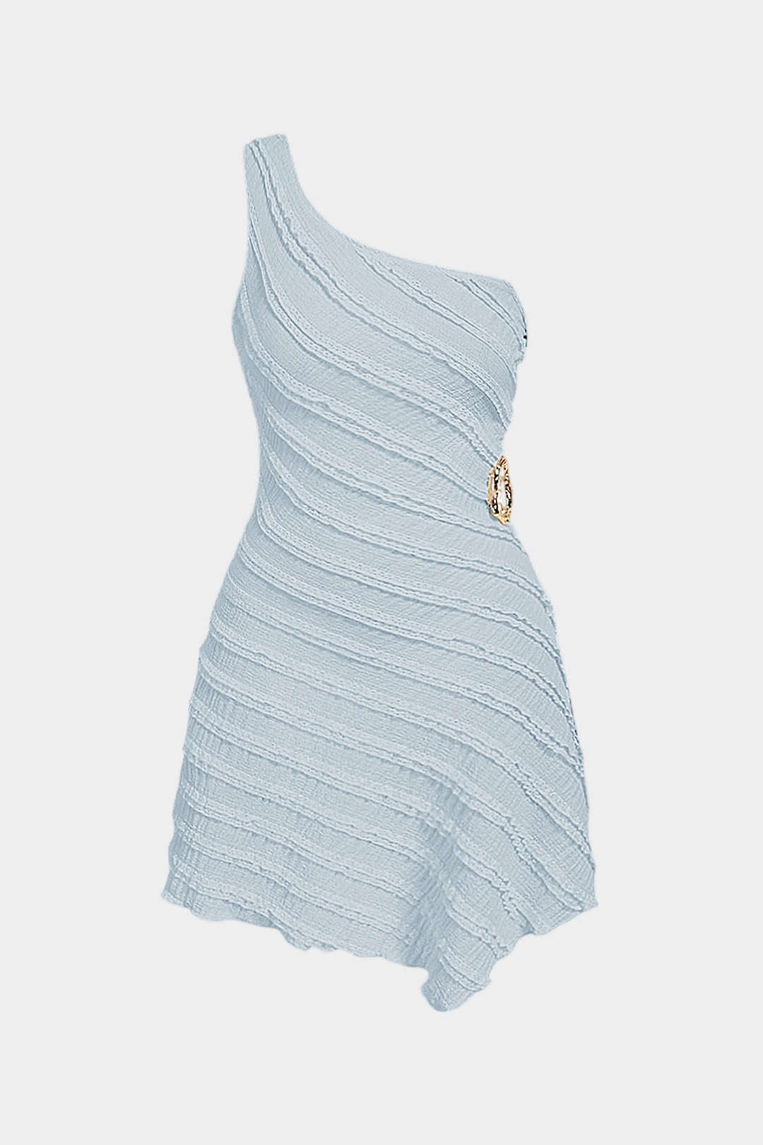 Textured Metallic One Shoulder Sleeveless Mini Dress