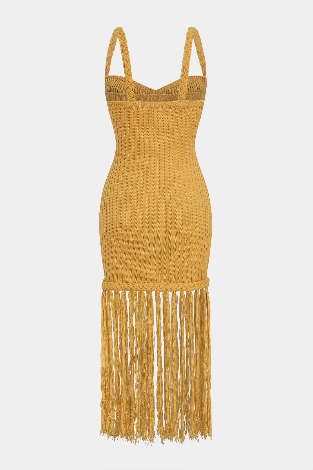 Open Knit Braided Fringe Slip Sleeveless Midi Dress
