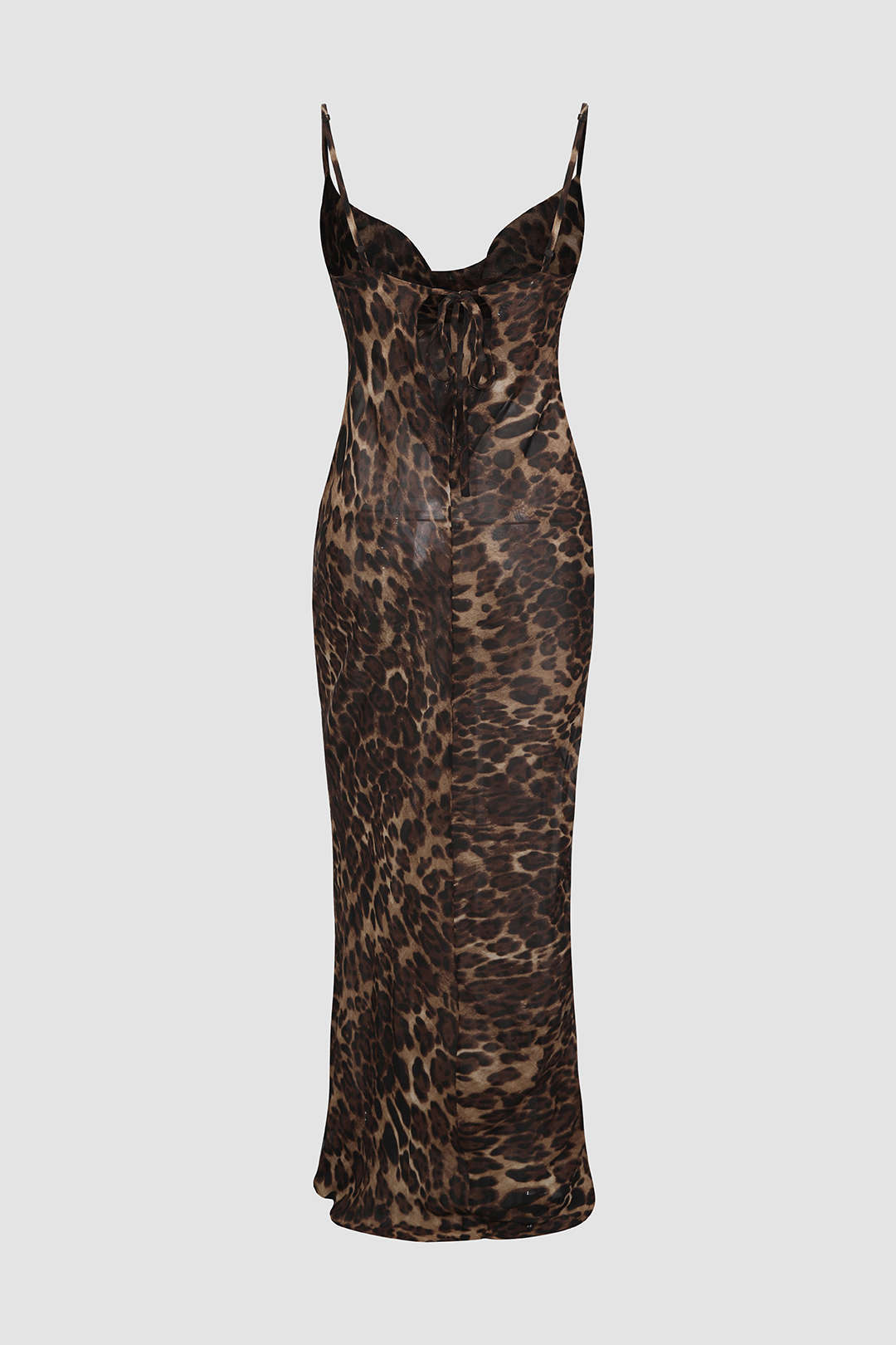 Leopard Print Sheer Draped Maxi Dress