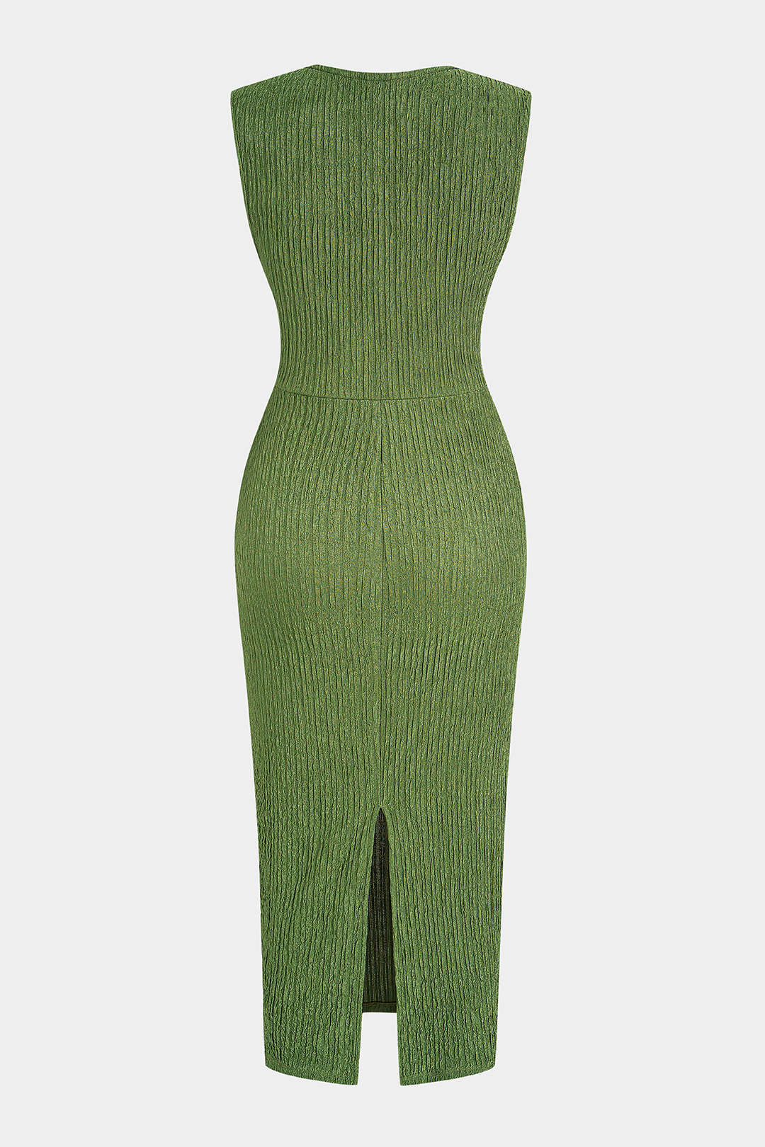 Round Neck Asymmetrical Ruched Sleeveless Midi Dress