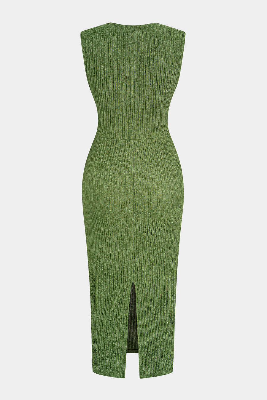Round Neck Asymmetrical Ruched Sleeveless Midi Dress