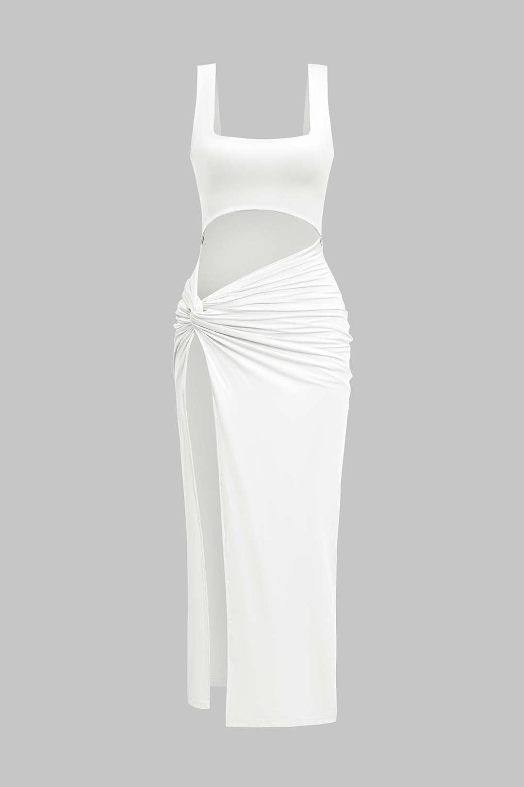 Solid Twist Front Cut Out Slit Midi Dress