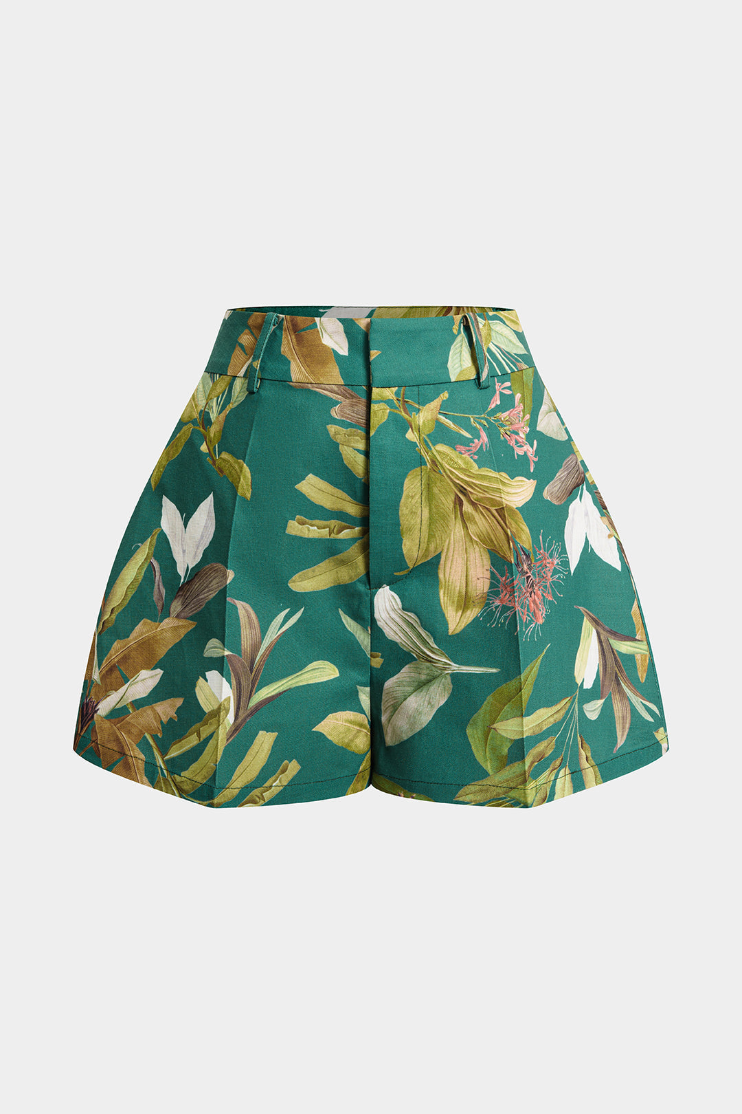 Leaves Print High Waist Wide Leg Shorts