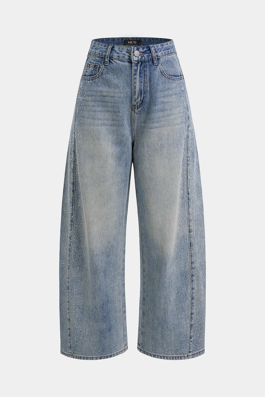 Denim Rhinestone High Waist Wide Leg Jeans