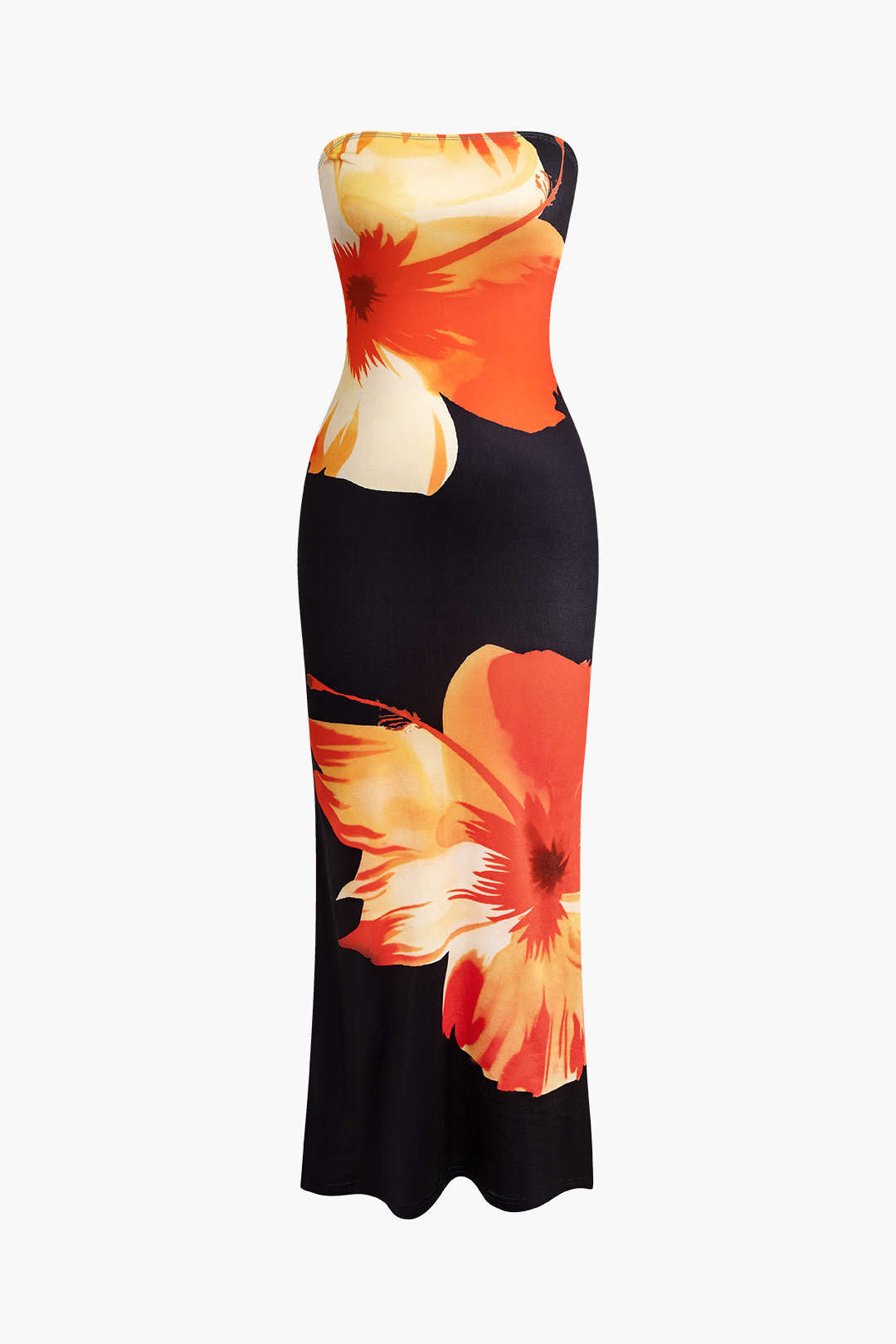 Sunny Floral Cascade Strapless Maxi Dress