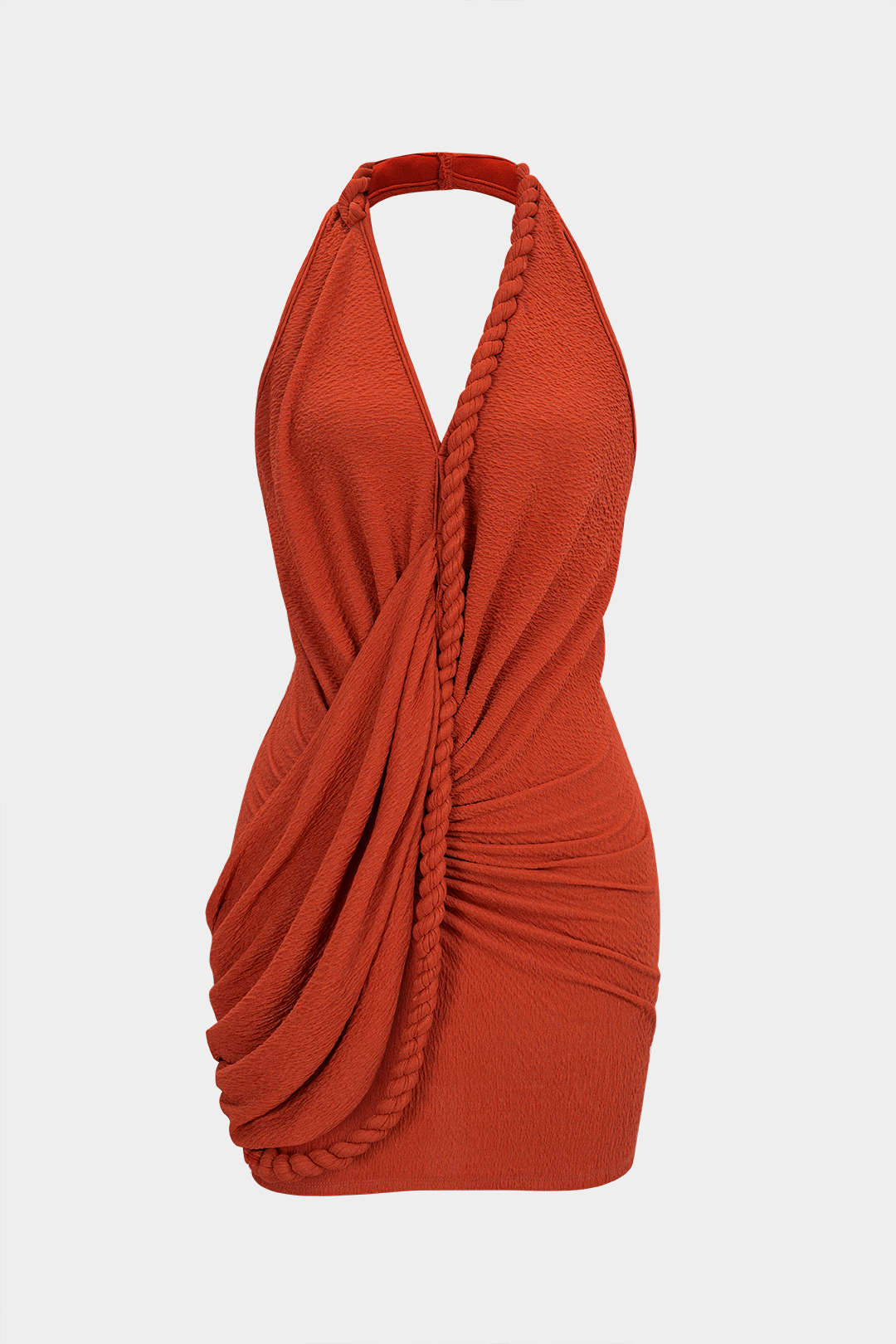 V-Neck Asymmetrical Twist Knot Ruched Backless Sleeveless Mini Dress