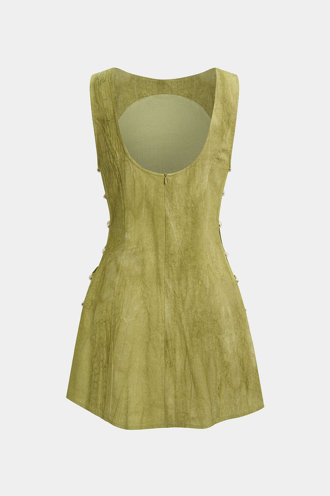 Linen Beaded Backless Cut Out Sleeveless Mini Dress