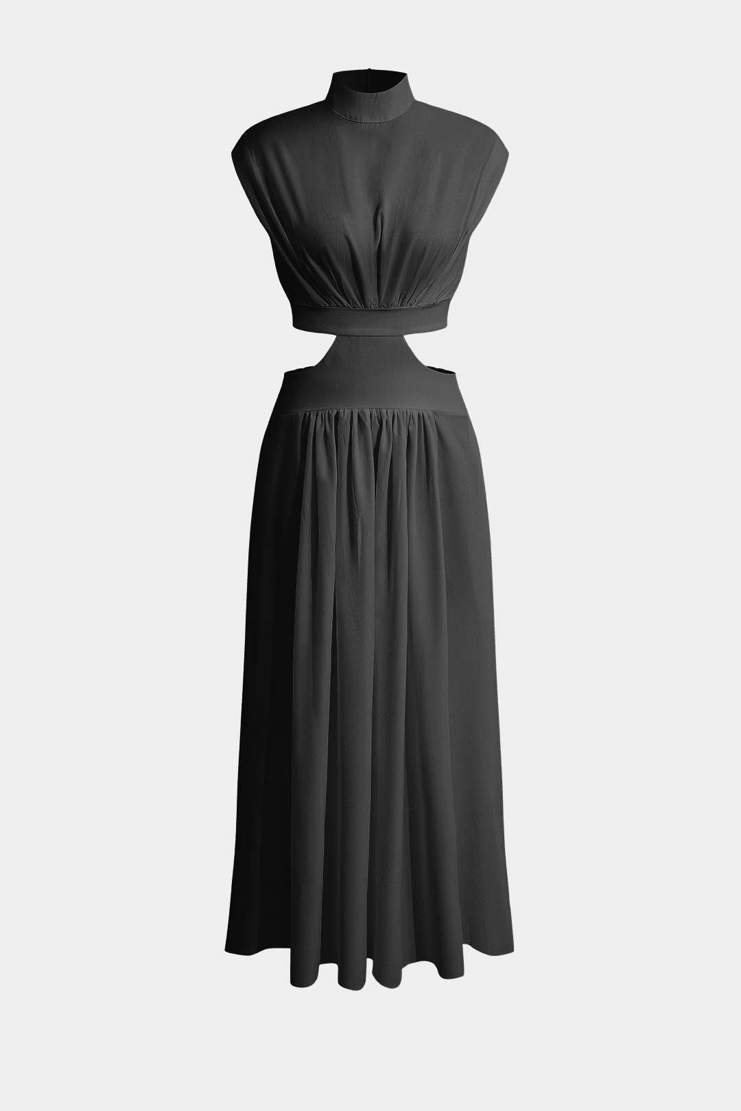 Mock Neck Cut Out Ruched Maxi Dress