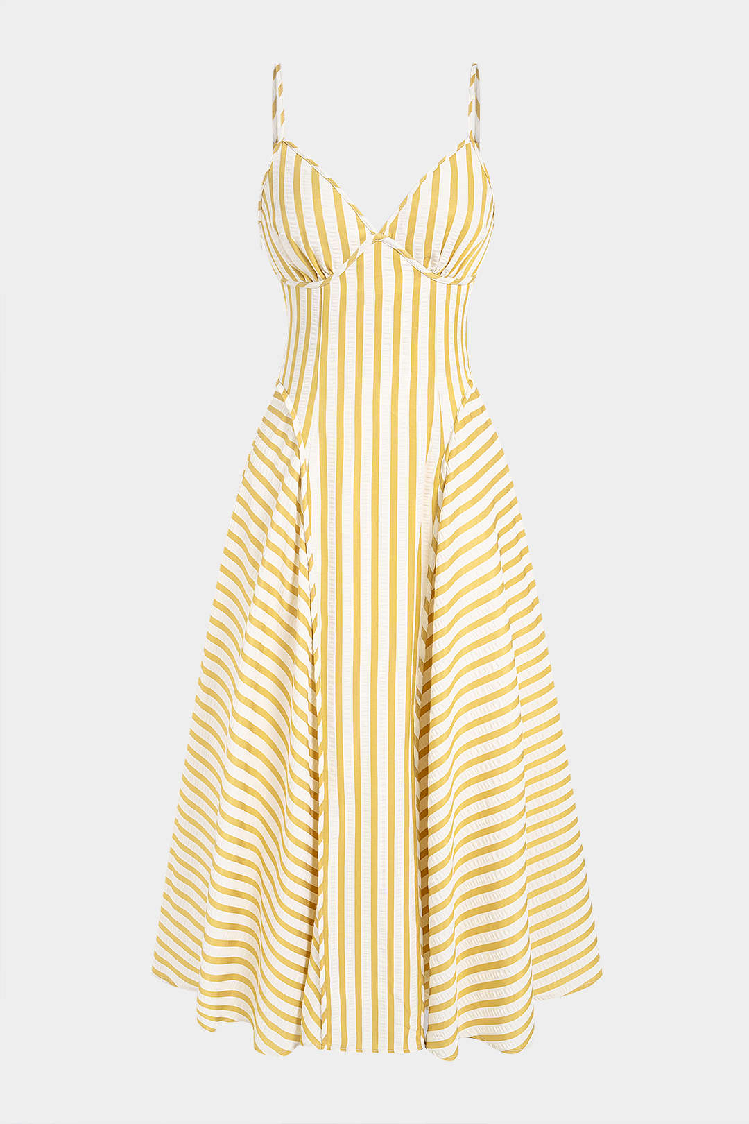 Stripes Print V-Neck Slip Sleeveless Midi Dress