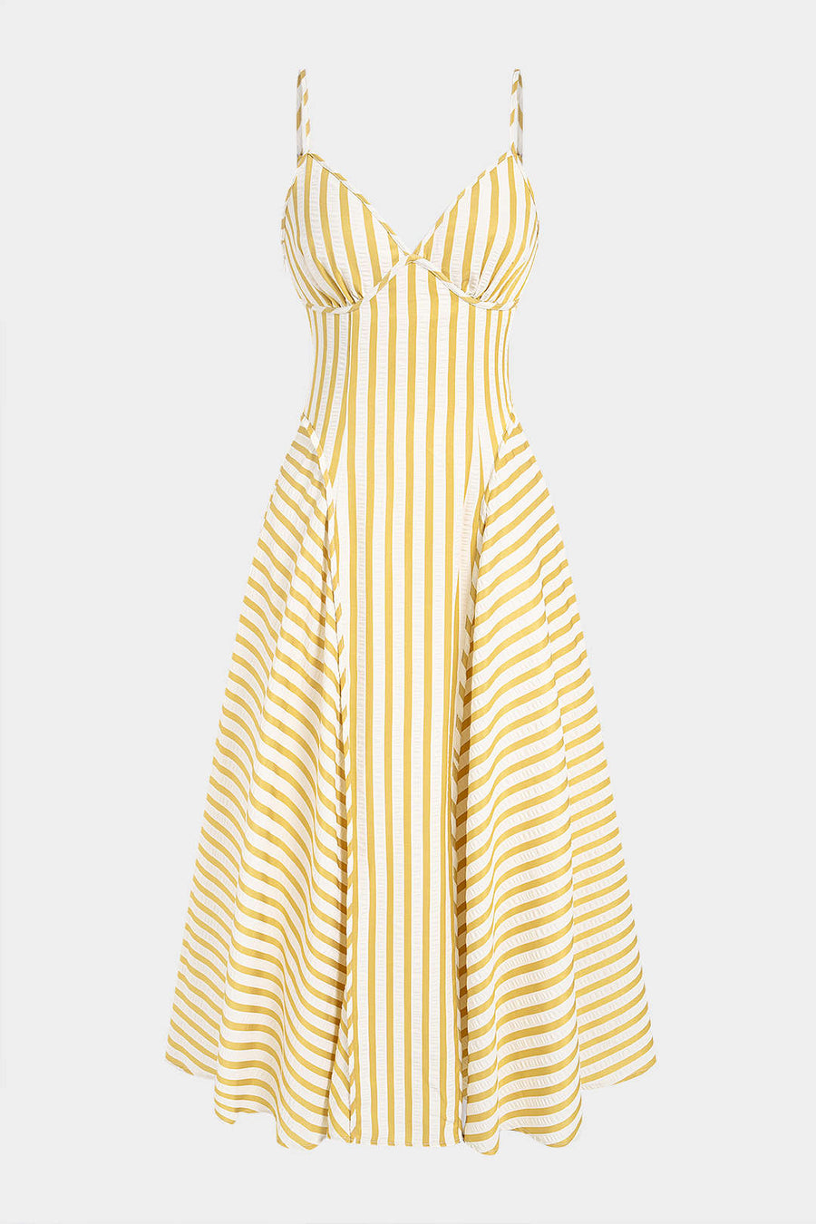 Stripes Print V-Neck Slip Sleeveless Midi Dress