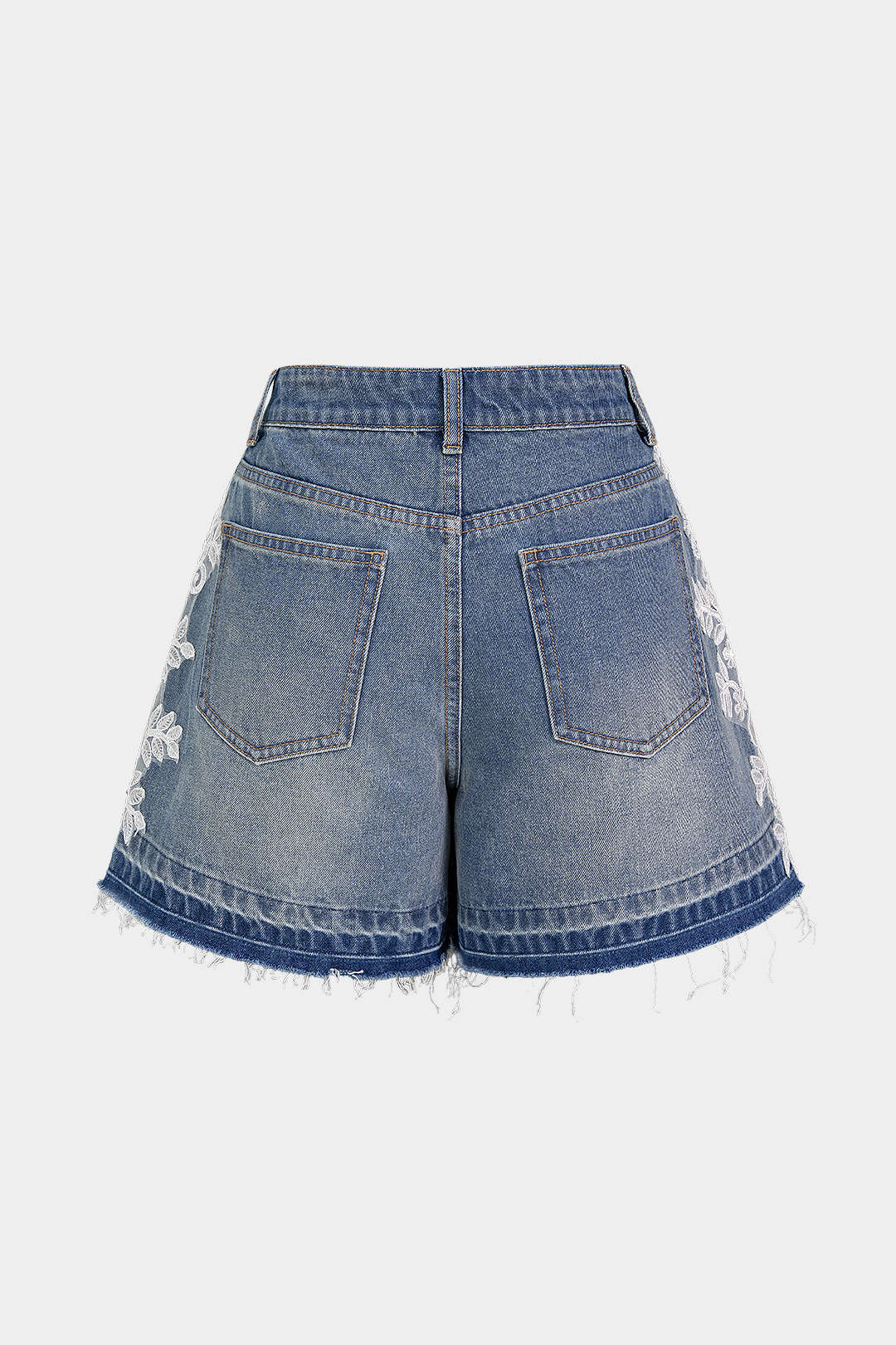 Denim Lace Trim Embroidery Shorts