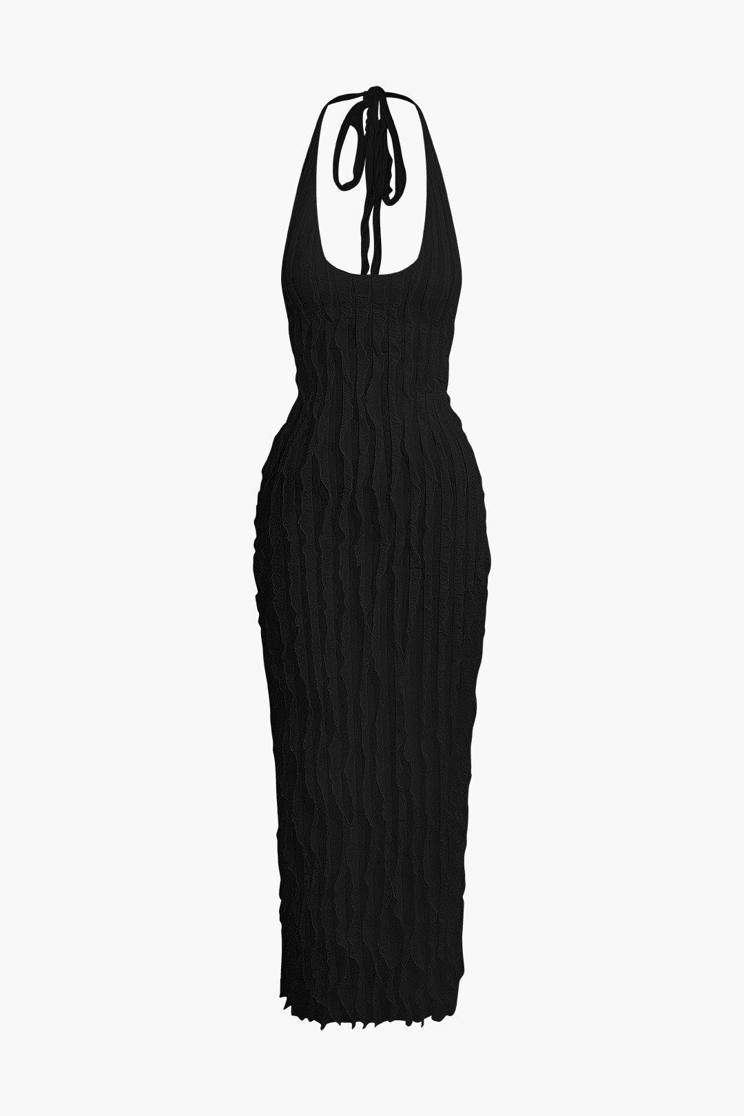 Sheer Mesh Ruffle Texture Halter Backless Maxi Dress