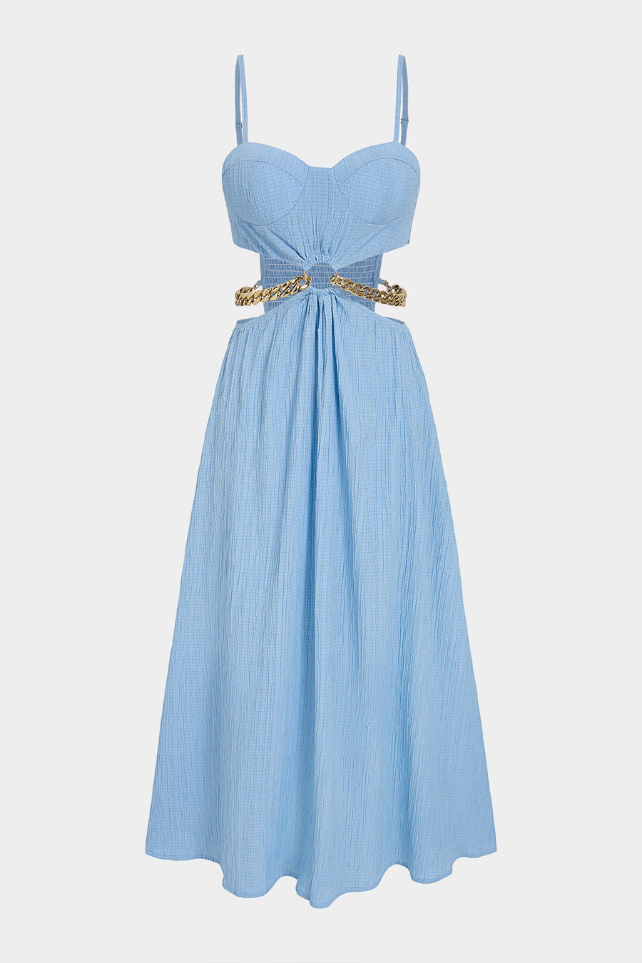 Textured Metallic Chain Cut Out Slip Sleeveless Maxi Dress
