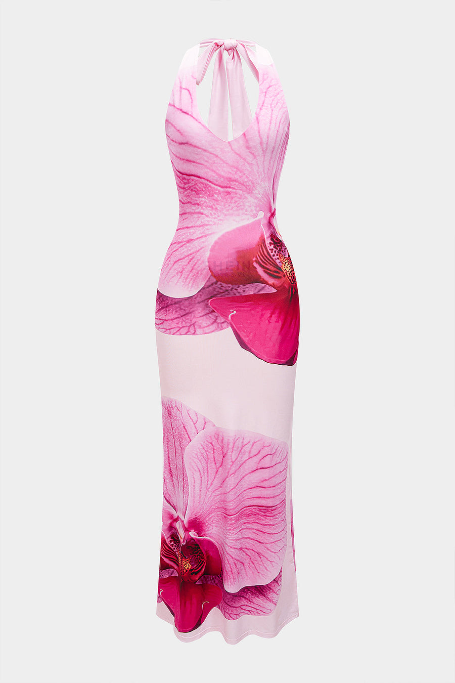 Floral Print Halter V-Neck Tie Back Backless Sleeveless Maxi Dress