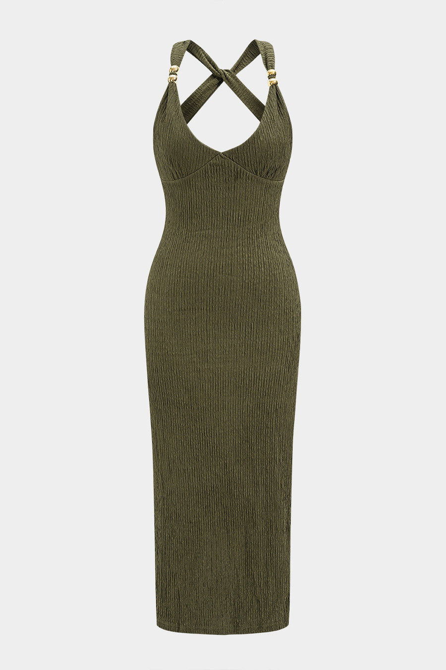V-Neck Crossed Backless Slip Sleeveless Maxi Dress