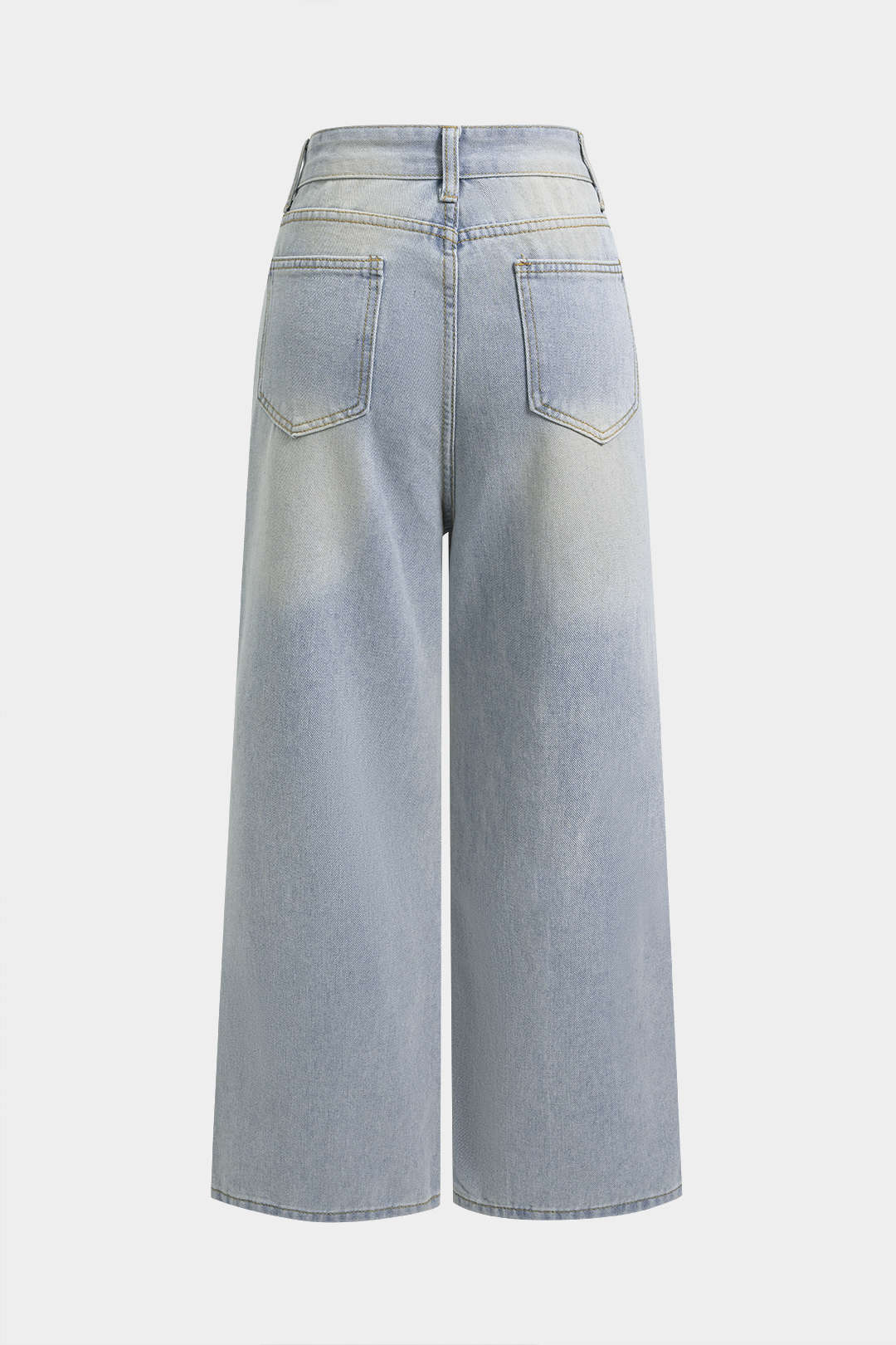 Denim Patchwork Lace Ripped High Waist Wide Leg Jeans