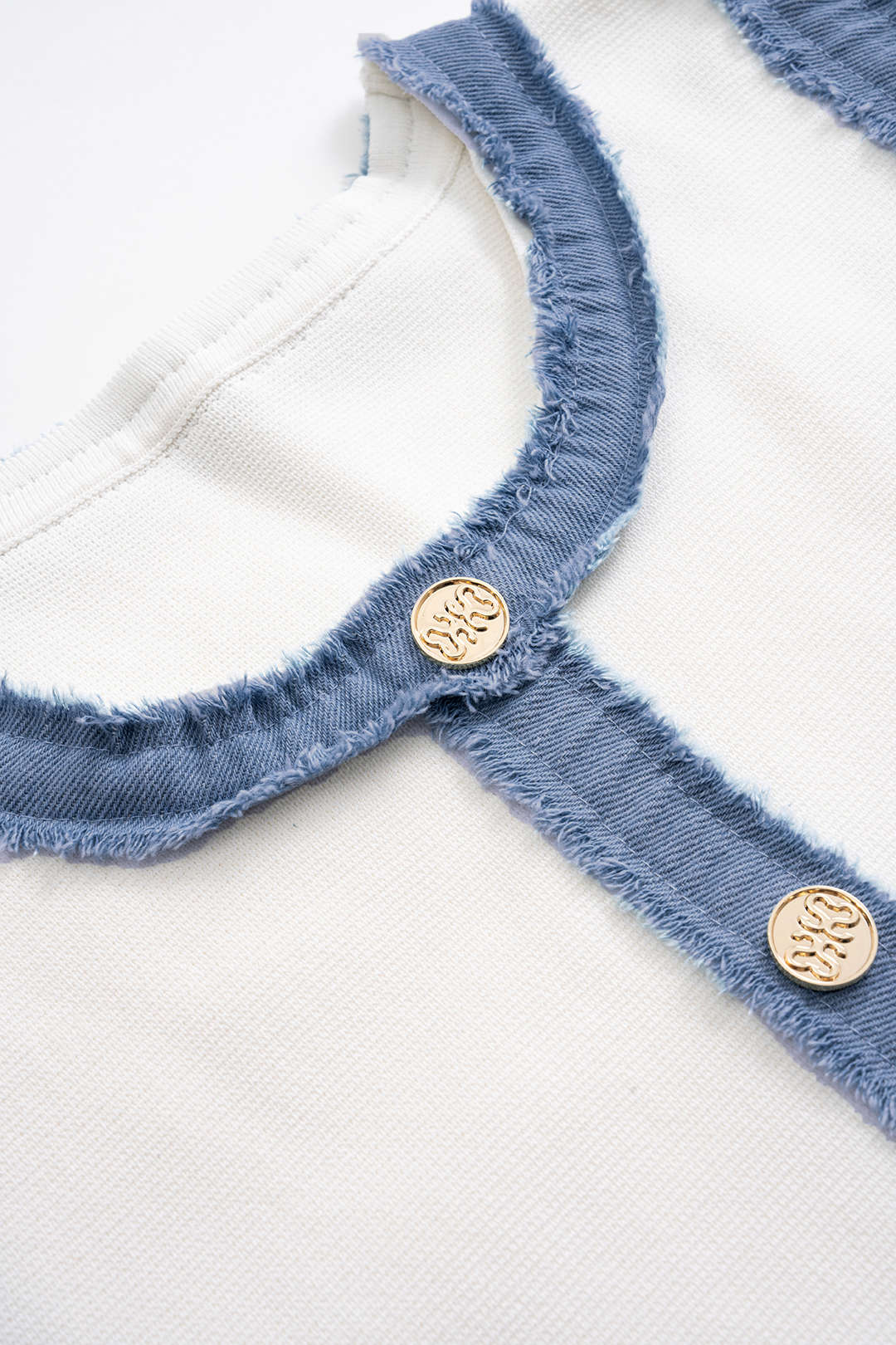 Knit Patchwork Denim Metallic Button Sleeveless Mini Dress