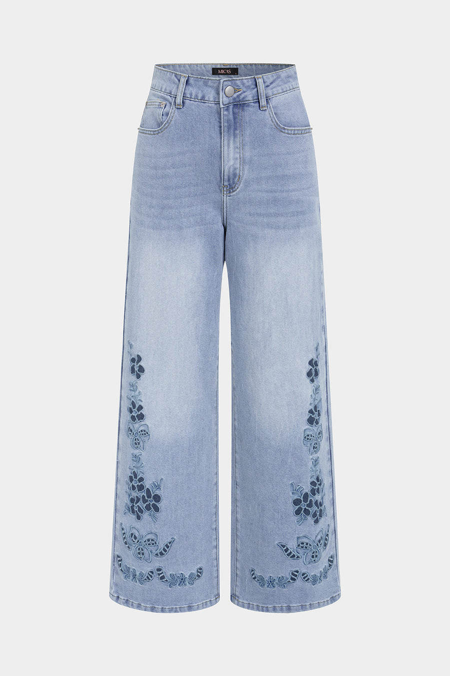 Denim Floral Cut Out Straight Leg Jeans