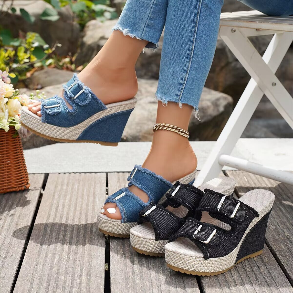 Elara-denim-kiilakorkosandaalit