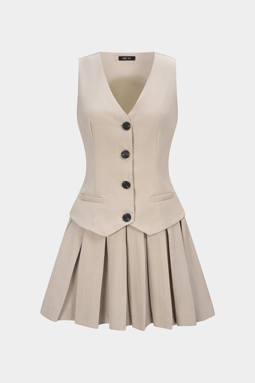 V-Neck Pleated Sleeveless Mini Dress