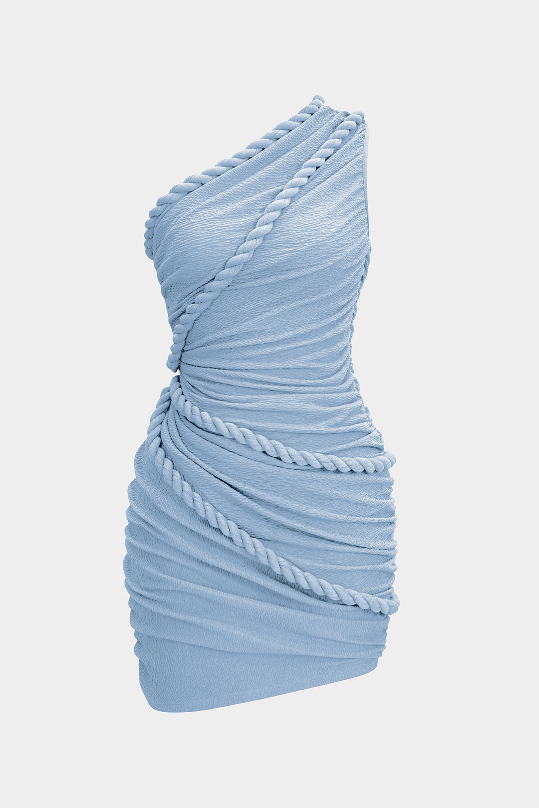 Ruched One Shoulder Twist Knot Sleeveless Mini Dress