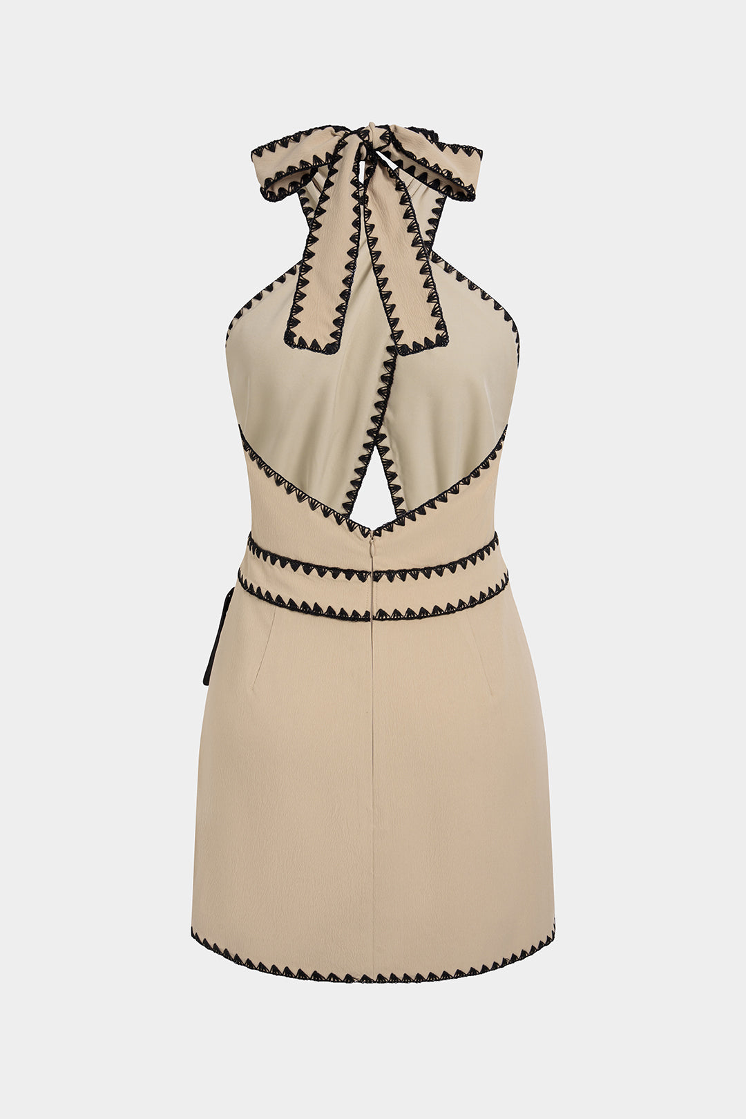 Contrast Crossed Halter Neck Asymmetrical Cut Out Tie-Up Sleeveless Mini Dress