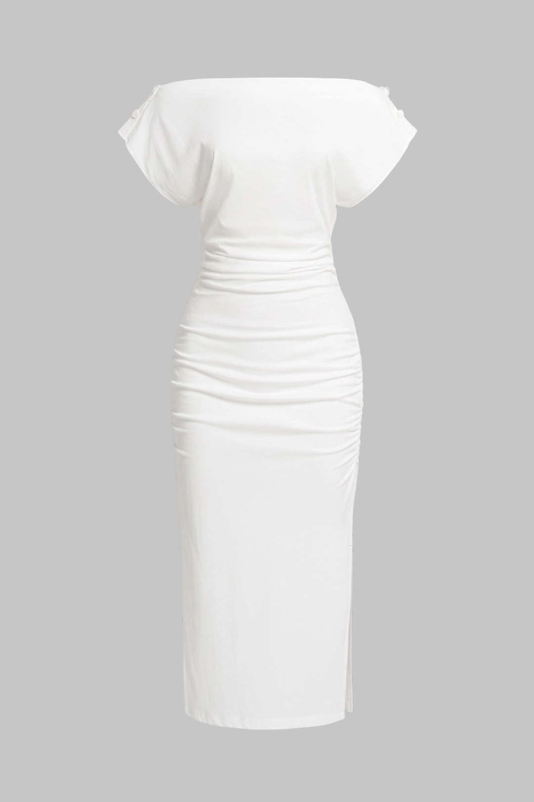 Solid Button Short Sleeve Midi Dress