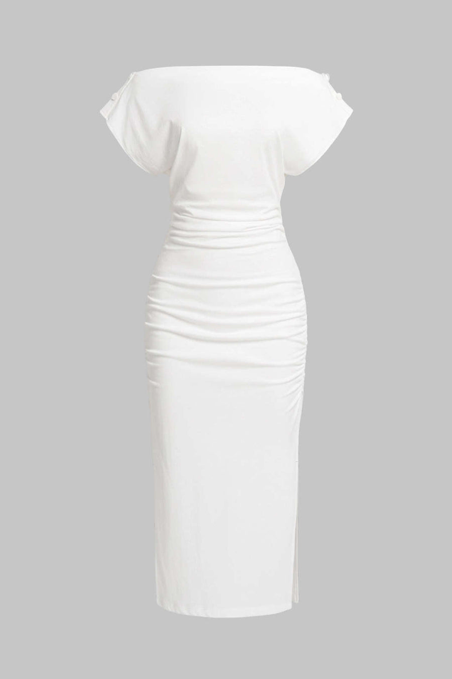 Solid Button Short Sleeve Midi Dress