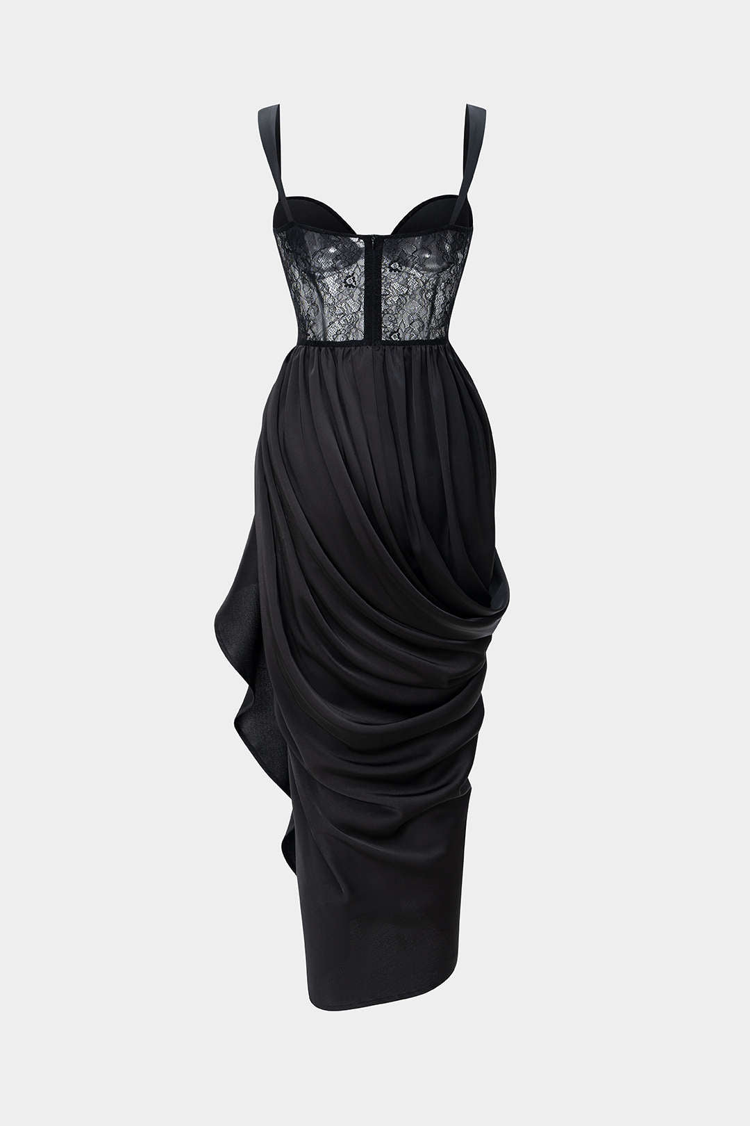 Satin Patchwork Ruched Asymmetrical Sleeveless Maxi Dress