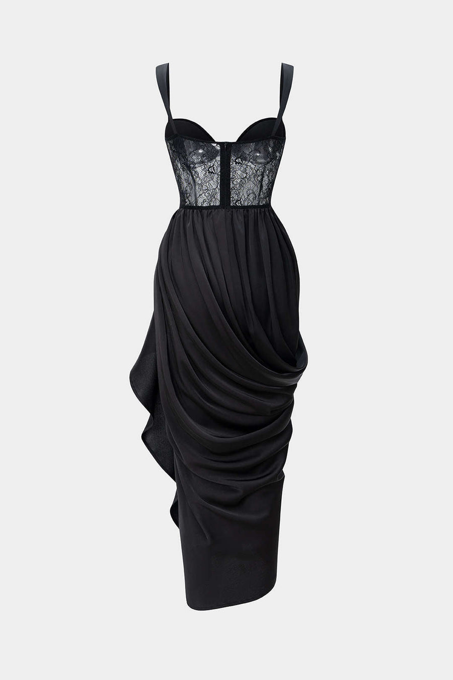 Satin Patchwork Ruched Asymmetrical Sleeveless Maxi Dress