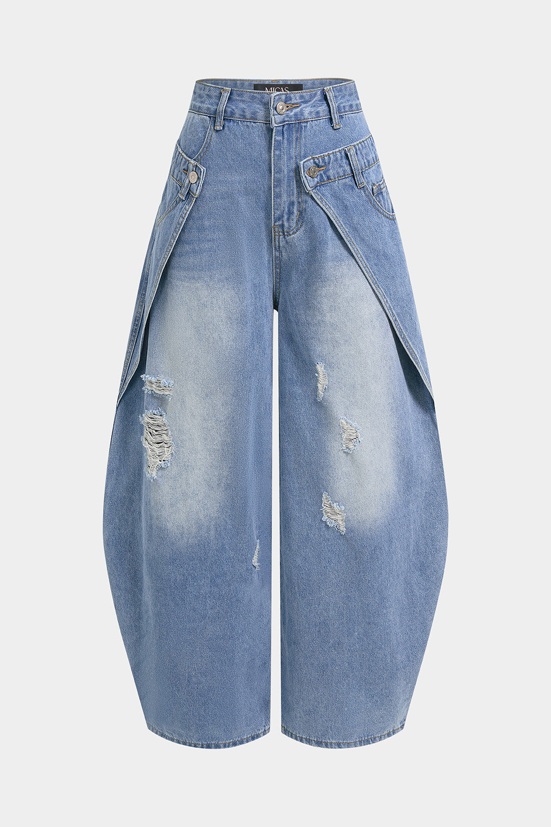 Denim Double Waistband High Waist Wide Leg Jeans