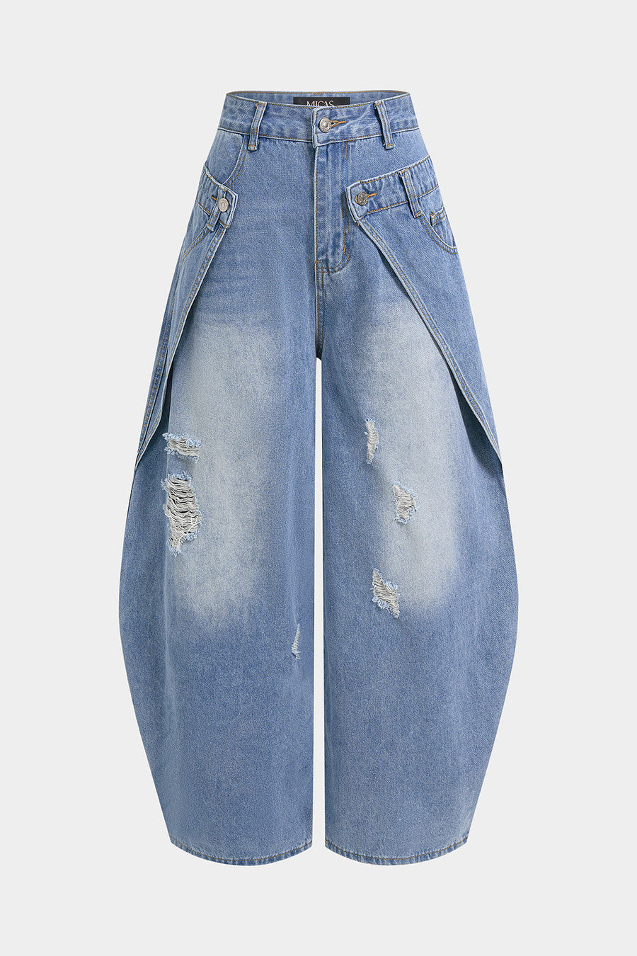 Denim Double Waistband High Waist Wide Leg Jeans