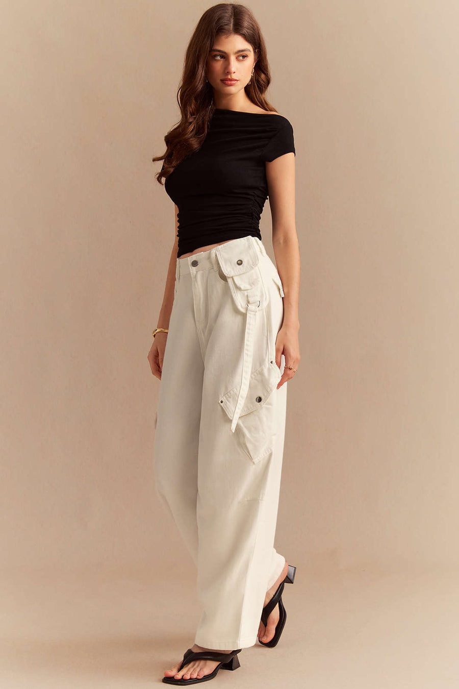 Denim Asymmetrical Pocket Wide Leg Jeans