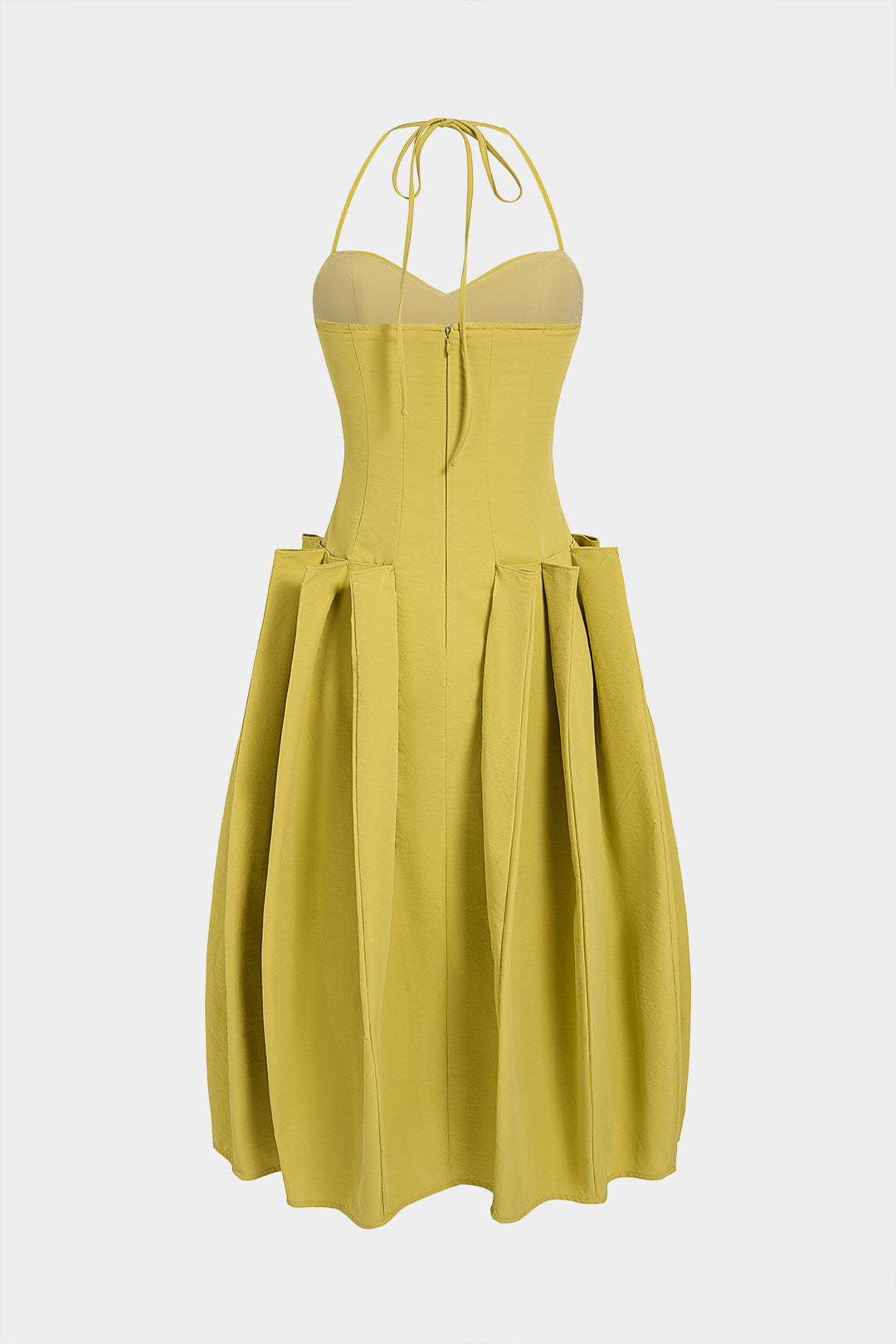 Halter Neck Tie Back Ruched Sleeveless Midi Dress